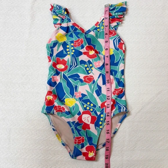 TEA Collection ruffle one-piece swim suit, criss cross back, window floral sz 6 - Picture 4 of 9